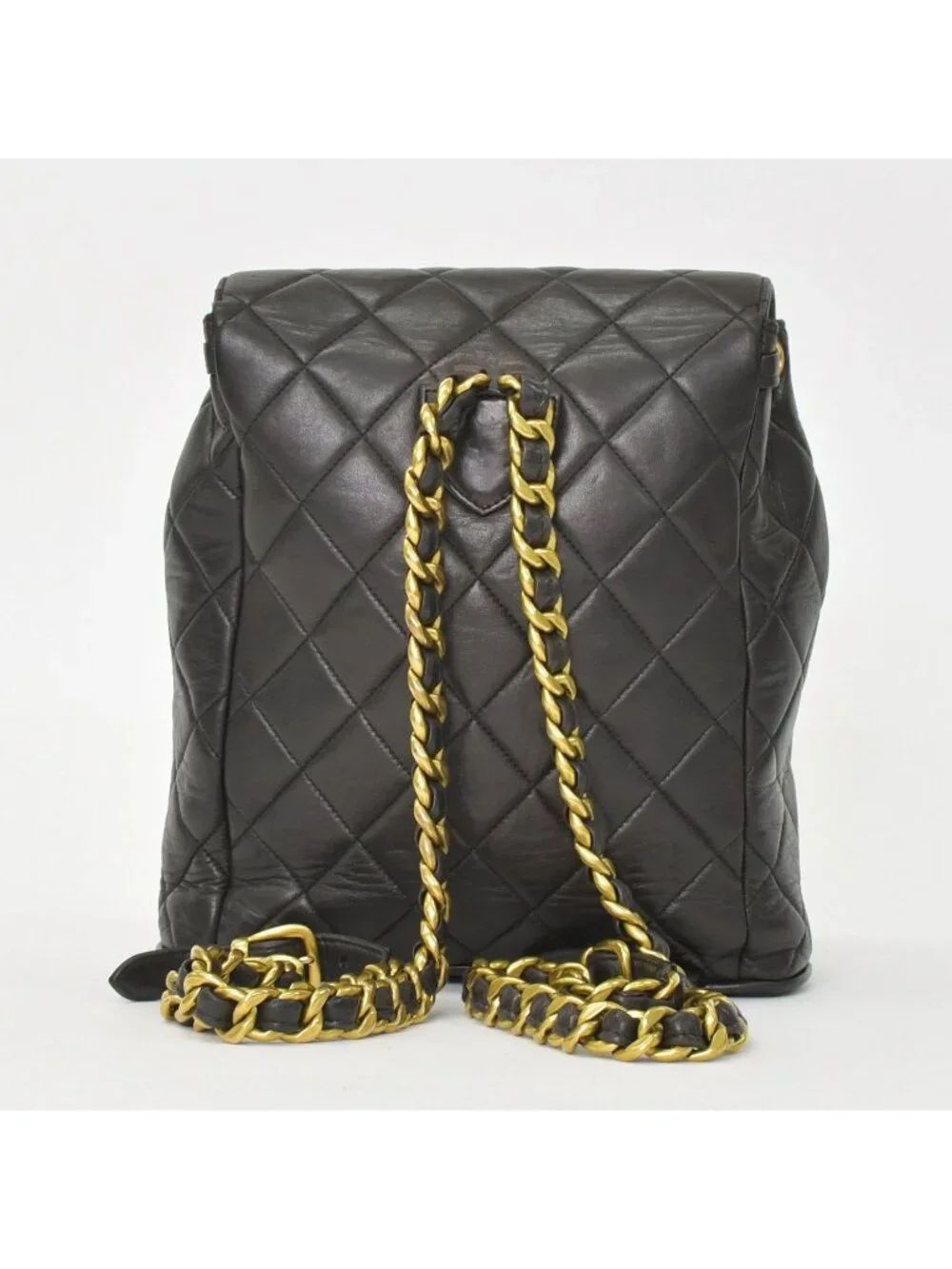 Chanel Quilted Backpack Lambskin CC Logo Black Vintage Gold